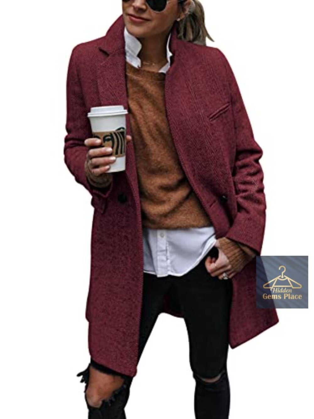 Women's Notch Lapel Double Breasted Trench Coat Long Winter Peacoat